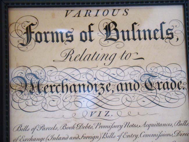 An18th century engraving entitled "Various forms of Business Relating to Merchandise & Trade"